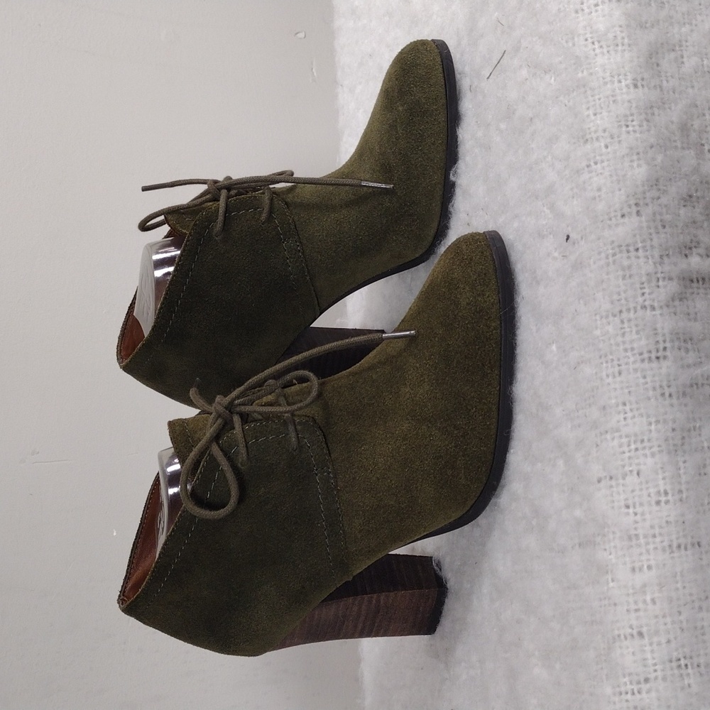 Franco Sarto Olive Green Suede Lace-Up Heel Booties